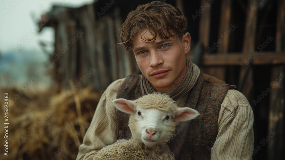 a farmer with a lamb in his arms a farmer with a lamb in his arms