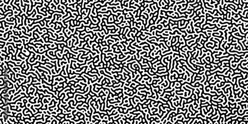 Turing reaction diffusion monochrome seamless pattern with chaotic motion .Linear design with biological shapes. Organic lines in memphis. abstract turing organic wallpaper background .