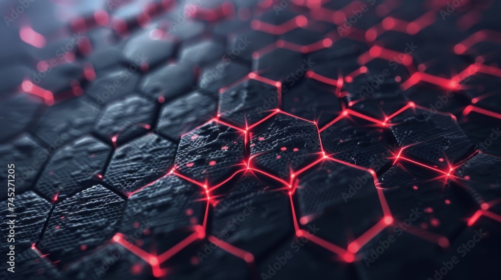Advanced honeycomb matrix red and dark grey pulsating energy modern tech background Advanced honeycomb matrix red and dark grey pulsating energy modern tech background