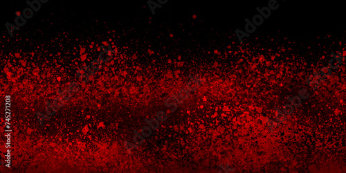 red powder explosion on dark background. Dust, particles red colored on dark background. Christmas, festive, greeting pattern. Red grunge textured wall background. Vector illustration. 