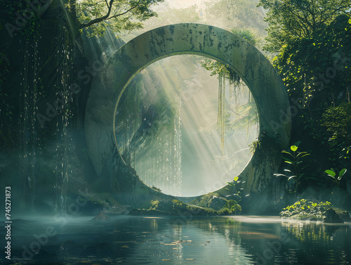 Ancient Mystical Portal Circle in Tropical Forest HD Print 9856x7424 pixels ar4:3. Neo Modern Art V4 7 photo