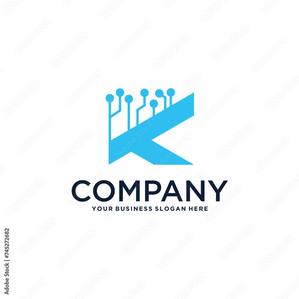 letter k logo design with technology