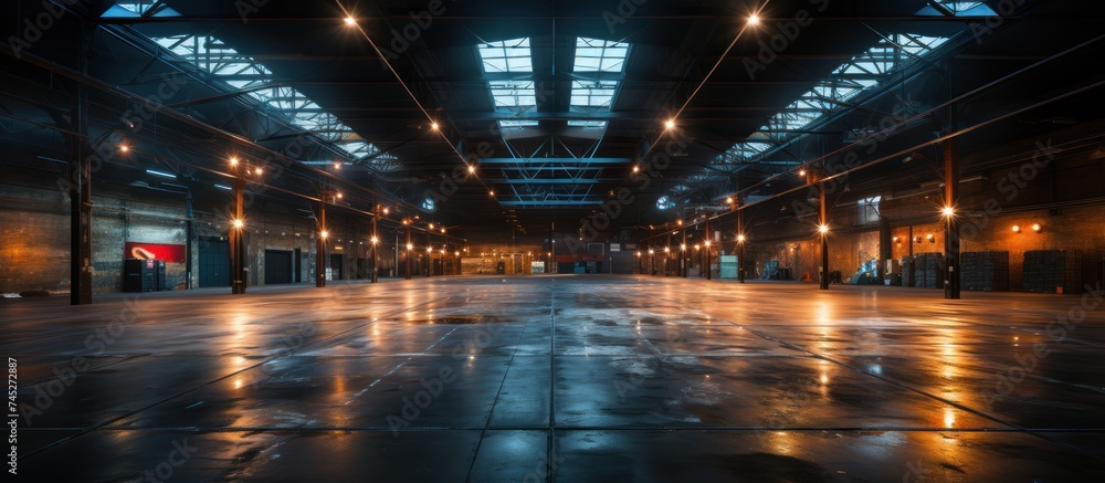 Ambiance of Empty Warehouse with Dramatic Lighting Ambiance of Empty Warehouse with Dramatic Lighting