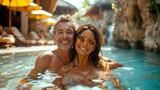 A middle-aged couple at a resort in Bassen. Travel, family vacation and spa concept.