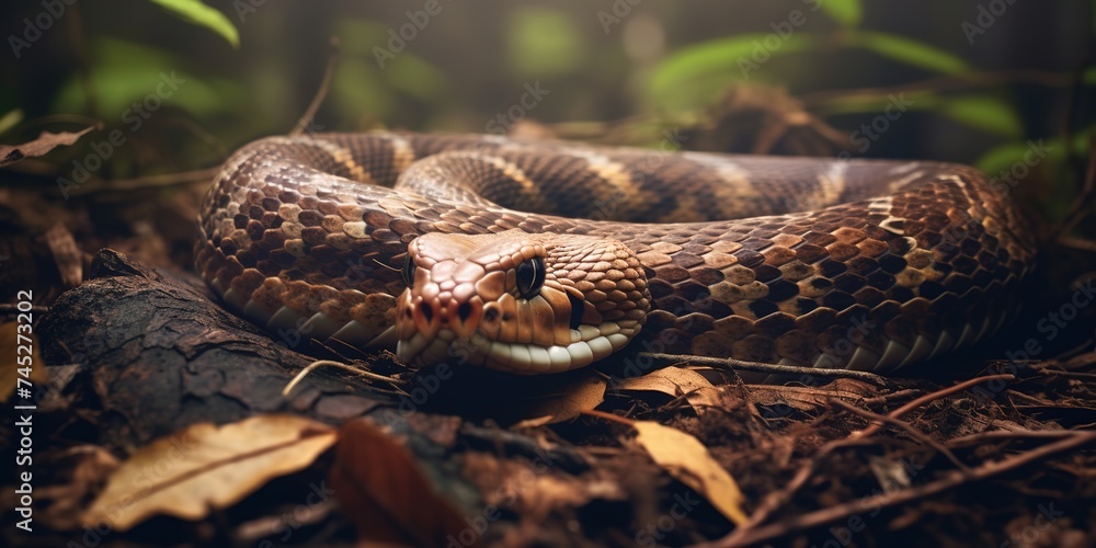 A snake slithering on the ground. A snake slithering on the ground.