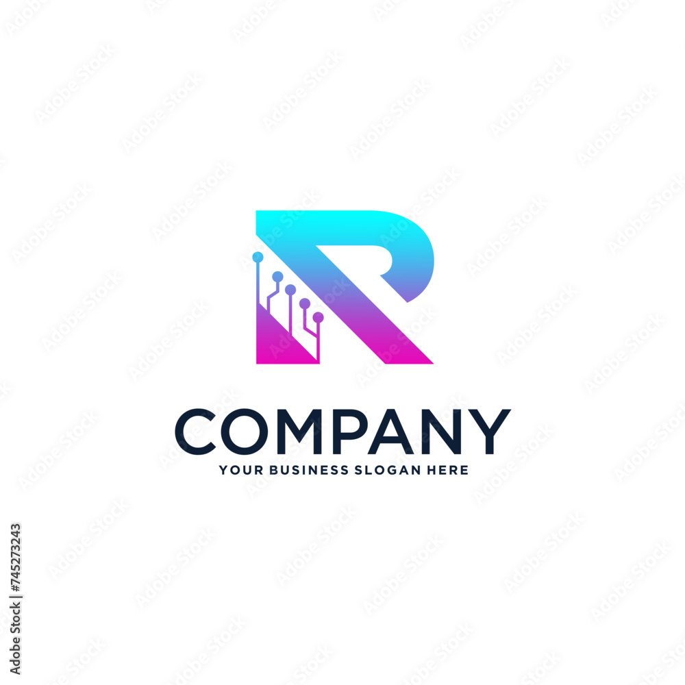 letter r logo design with technology letter r logo design with technology