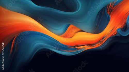 Vibrant orange and blue abstract wave movement against dark background 