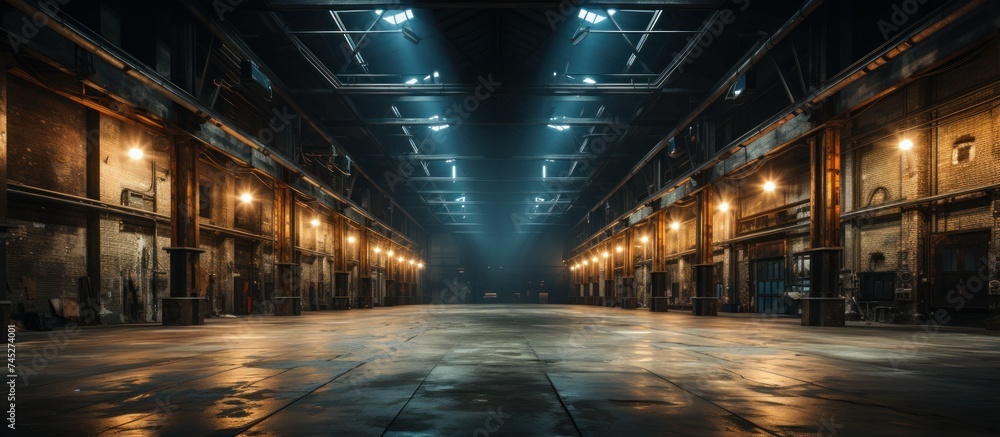 Ambiance of Empty Warehouse with Dramatic Lighting Ambiance of Empty Warehouse with Dramatic Lighting