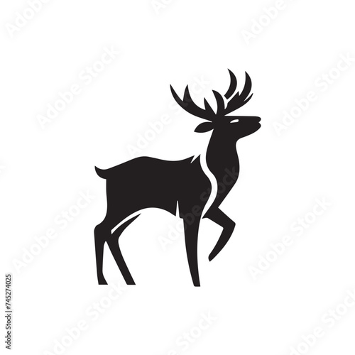 Graphic black silhouettes of wild deers – male, female and roe deer 