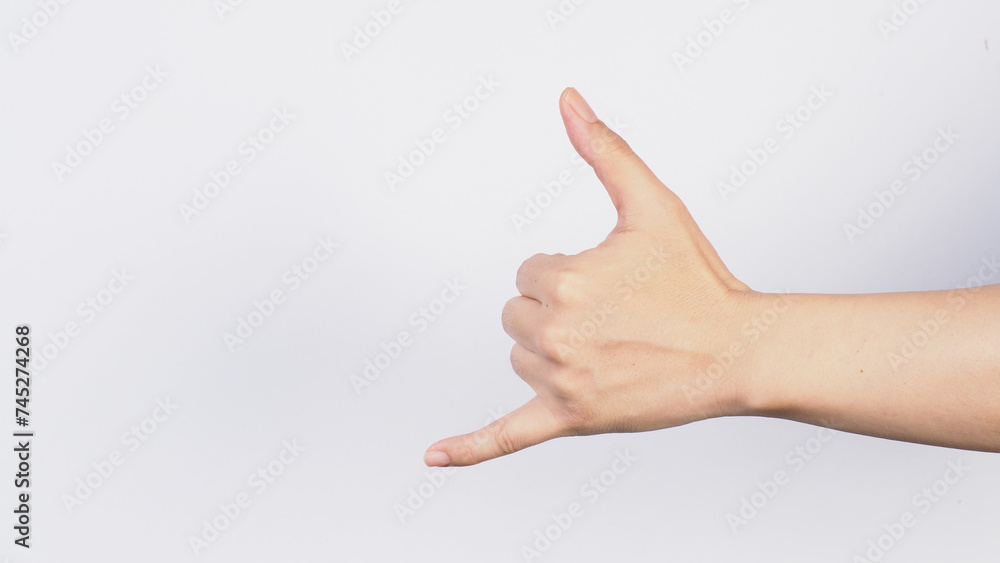 Telephone or call me hand sign isolated on white background Telephone or call me hand sign isolated on white background