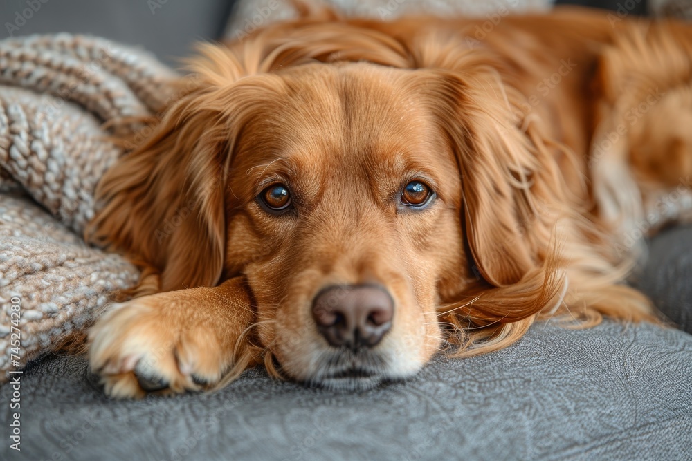 Without showing any identifiable characteristics, a fluffy companion enjoys a nap on a soft blanket, depicting comfort and contentment Without showing any identifiable characteristics, a fluffy companion enjoys a nap on a soft blanket, depicting comfort and contentment