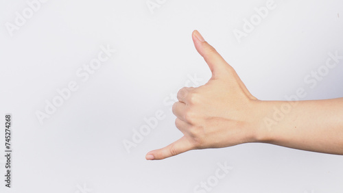 Cuadro en lienzo Telephone or call me hand sign isolated on white background