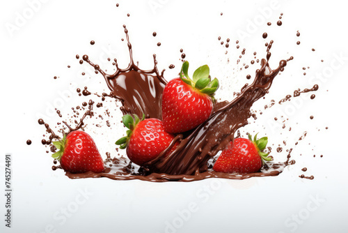 Chocolate and Strawberries Splash on White Background
