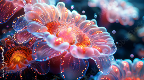 Unreal flower-like creature close-up underwater © Kondor83