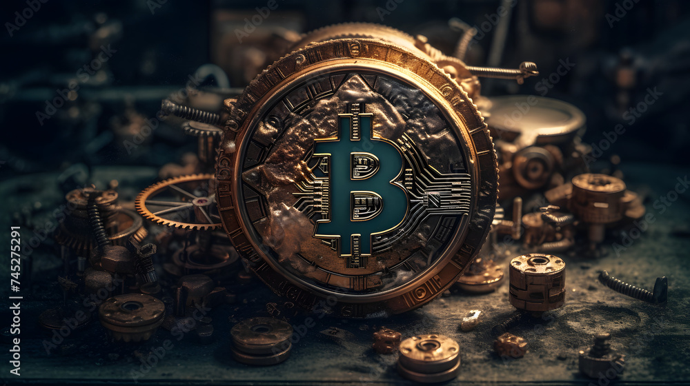 Fototapeta premium bitcoin into a mechanical