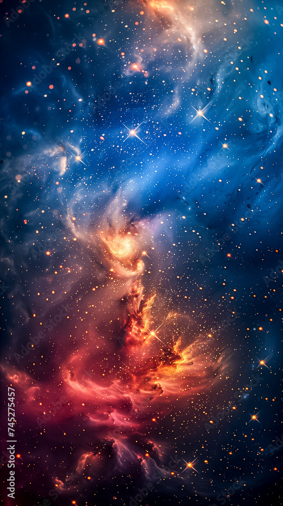 Mesmerizing Abstract Depiction Of Waving Blue And Red Tones Speckled With Glistening Gold Particles Mesmerizing Abstract Depiction Of Waving Blue And Red Tones Speckled With Glistening Gold Particles