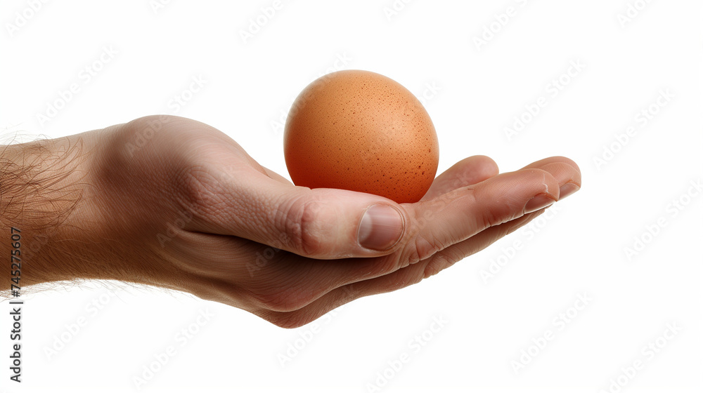 Image of hand holding chicken egg, white background, Ai Generated Images Image of hand holding chicken egg, white background, Ai Generated Images