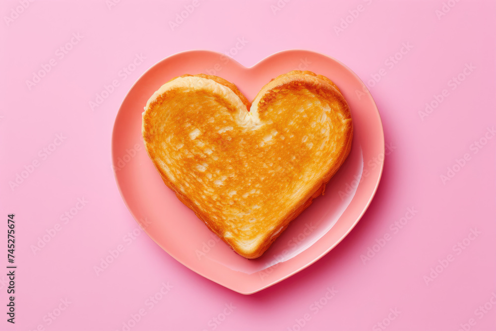 Heart Shaped Toast on Pink Plate Heart Shaped Toast on Pink Plate
