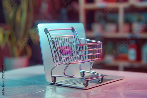 Digital Convenience: Showcasing the Ease of Online Shopping with Laptop and Mini Cart