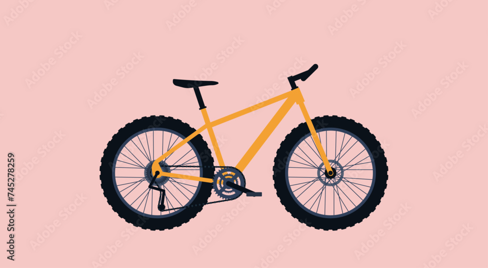 Yellow Modern City Bicycle or Fat Bike, Sport and Transportation Concept, Vector Flat Illustration Design	

