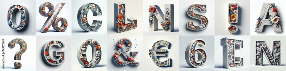 Concrete letters blens with flowers shape 3D Lettering Typeface. AI generated illustration Concrete letters blens with flowers shape 3D Lettering Typeface. AI generated illustration