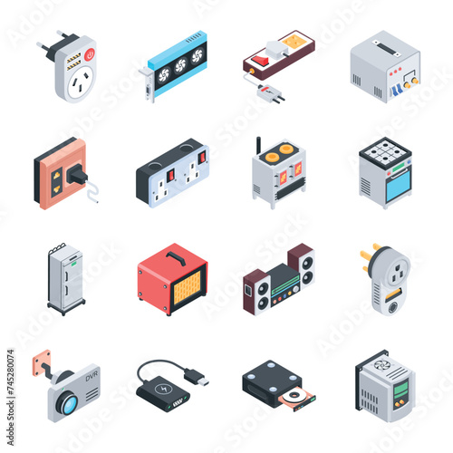 Household Gadgets and Devices Isometric Icons 

