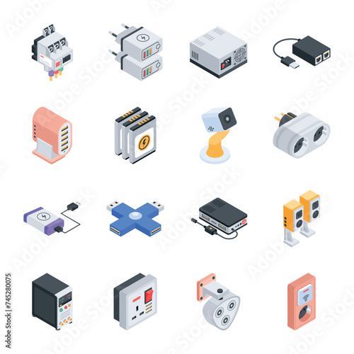 Isometric Icons of Electronic Components and Devices 

