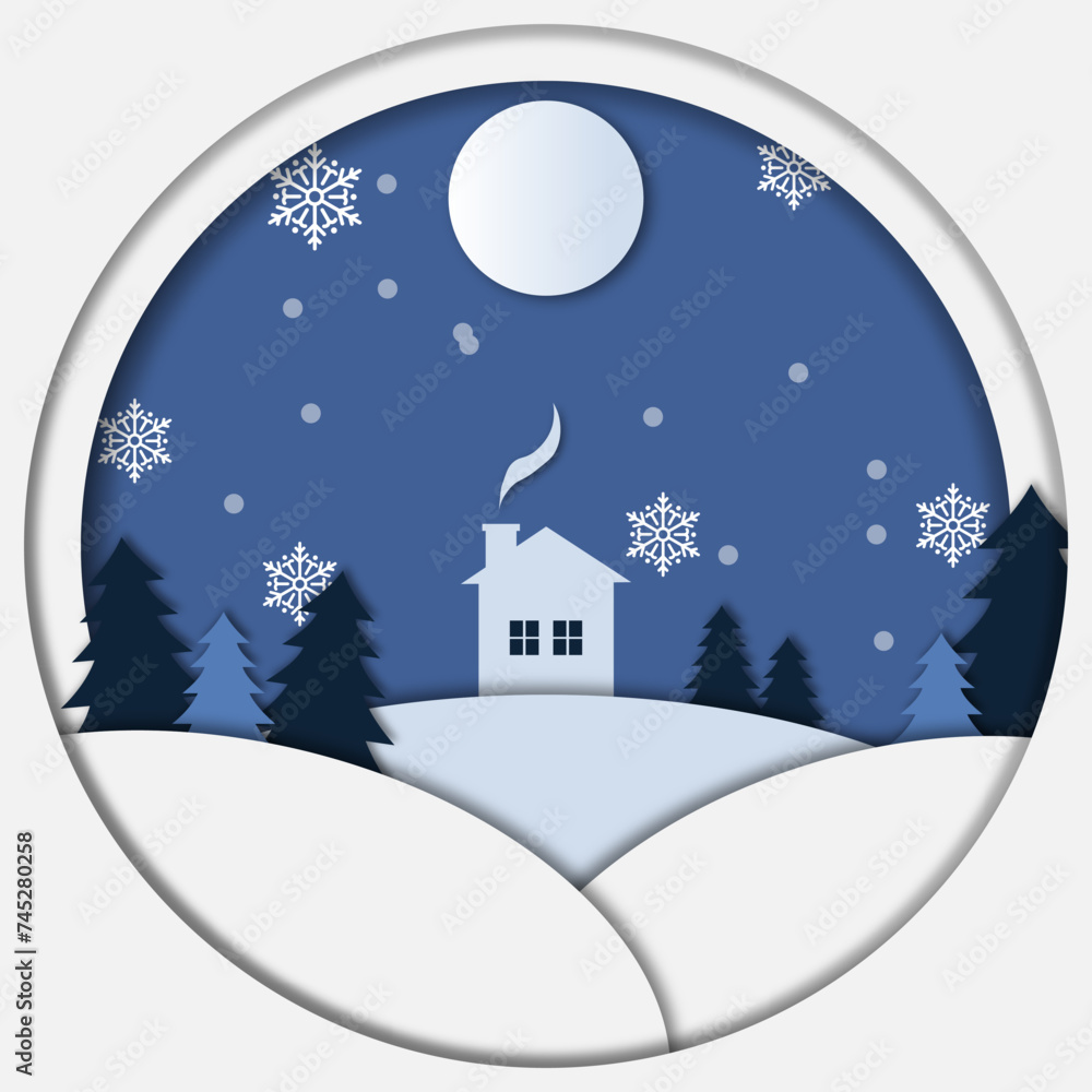 Naklejka premium Winter illustration papercut style