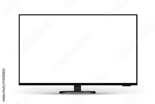 Realistic empty TV frame, mockup of a large modern black TV, modern stylish monitor, blank television template with white screen – vector