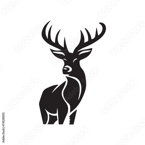 Graphic black silhouettes of wild deers     male  female and roe deer