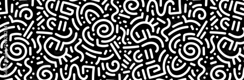 Arrière-plan abstrait de lignes & formes géométriques noires et blanches - Design moderne décoratif - Bannière conceptuelle vectorielle - Papier-peint original, illustrations minimalistes photo