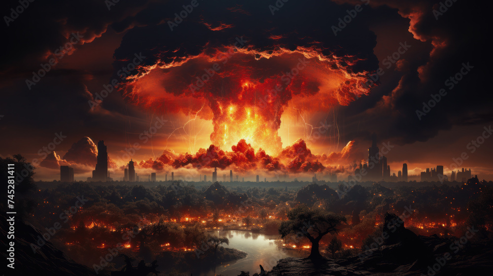 Fototapeta premium Atomic Bomb Explosion. Shock wave and mushroom cloud