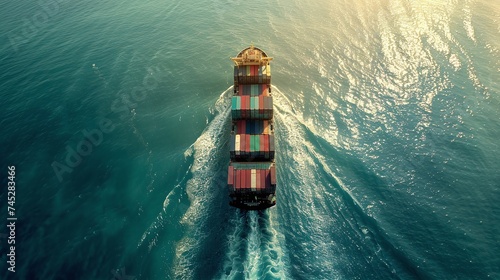 aerial view of import and export freight transportation by container ship for efficient distribution