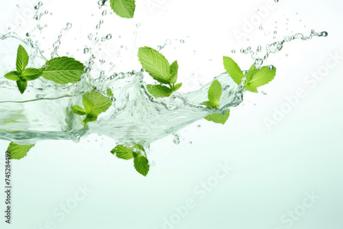 Green Leaves Floating in Water Splash