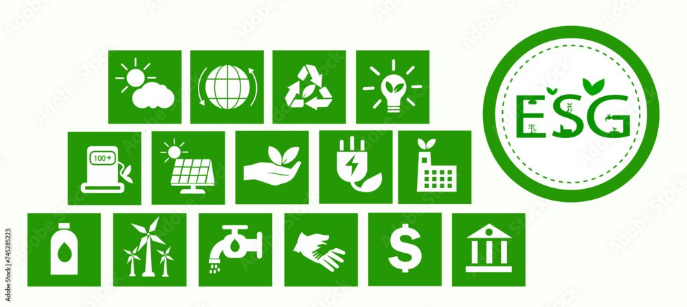 ESG icon concept for environment, society and governance in sustainable business and green business. on a white background ESG icon concept for environment, society and governance in sustainable business and green business. on a white background