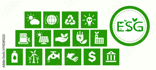 ESG icon concept for environment  society and governance in sustainable business and green business. on a white background