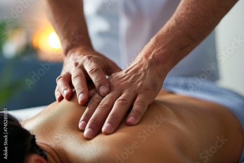 close-up of a therapists hands performing a back treatment on a patient