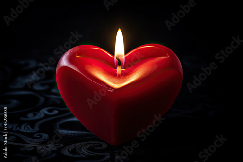 Red Heart Shaped Candle on Black Background
