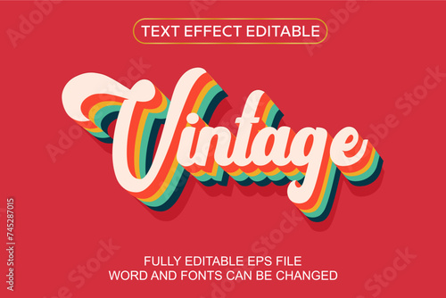 3d text effect vintage vector editable