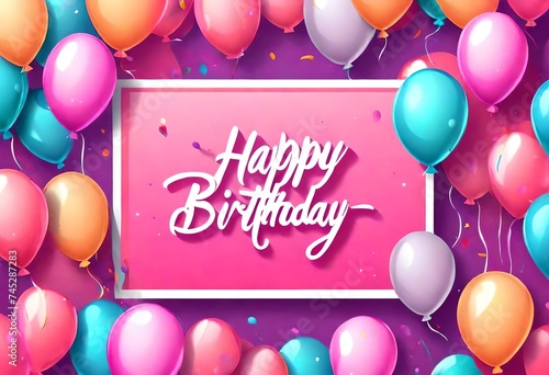 Happy birthday vector background design. Birthday text in pink space for message with colorful balloons for girl party banner decoration.