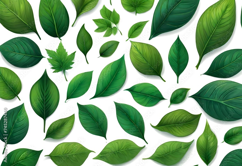 Set of Realistic Green Leaves Collection. Vector Illustration-
