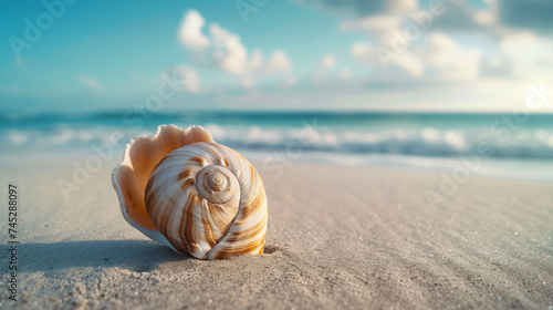 Minimal view of spiral seashell on the beach