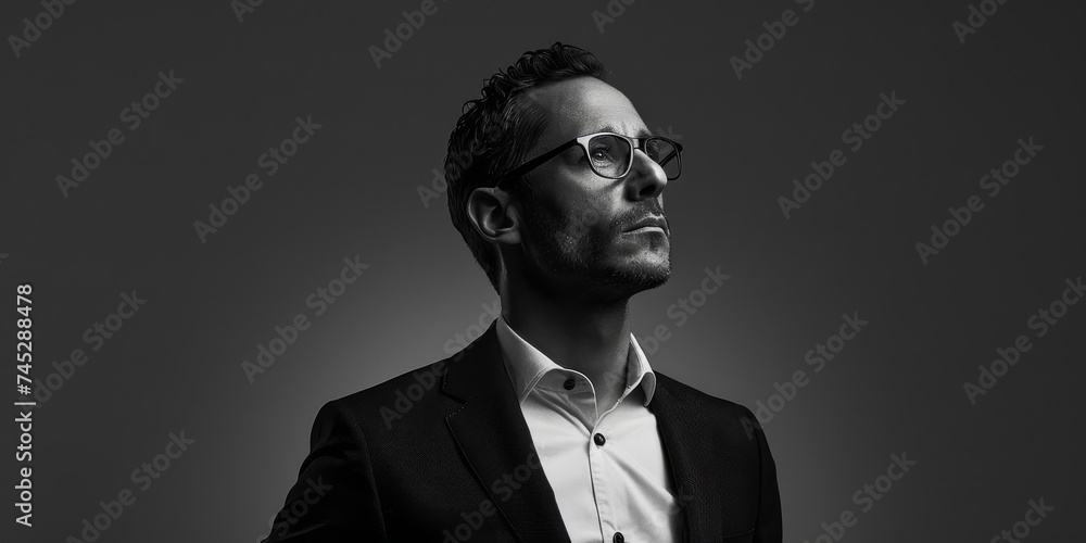 Fototapeta premium Stylish Man in Suit and Tie With Glasses