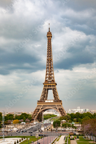 skyline of Paris with Eiffel Tower at sunset in Paris  France