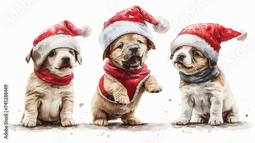 3 columns funny Santa dogs watercolour embroidered © Data