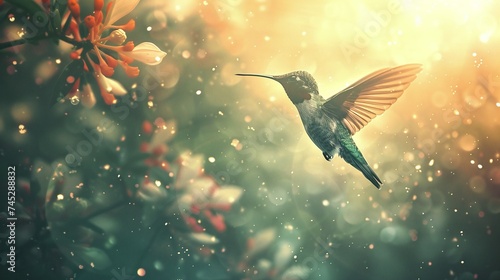 portrait of a delicate humming bird in mid-air, a symbol of wildlife's allure