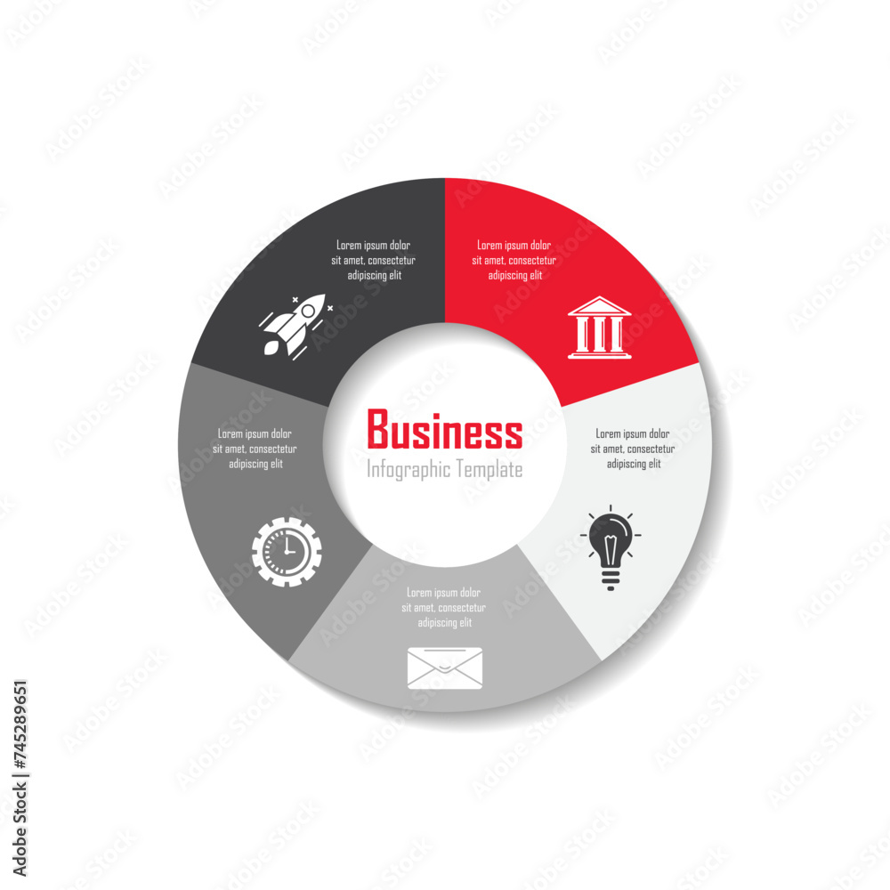 Circle infographic template for cycle diagram, graph, chart or web design. Business concept with 5 steps, options or processes. Isolated on white background. Circle infographic template for cycle diagram, graph, chart or web design. Business concept with 5 steps, options or processes. Isolated on white background.