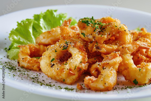 White Plate With Shrimp and Lettuce