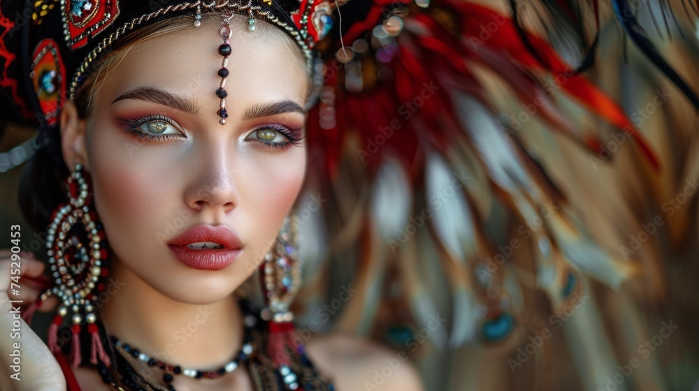 elegant American model in traditional attire, a stunning portrayal of cultural beauty and style elegant American model in traditional attire, a stunning portrayal of cultural beauty and style