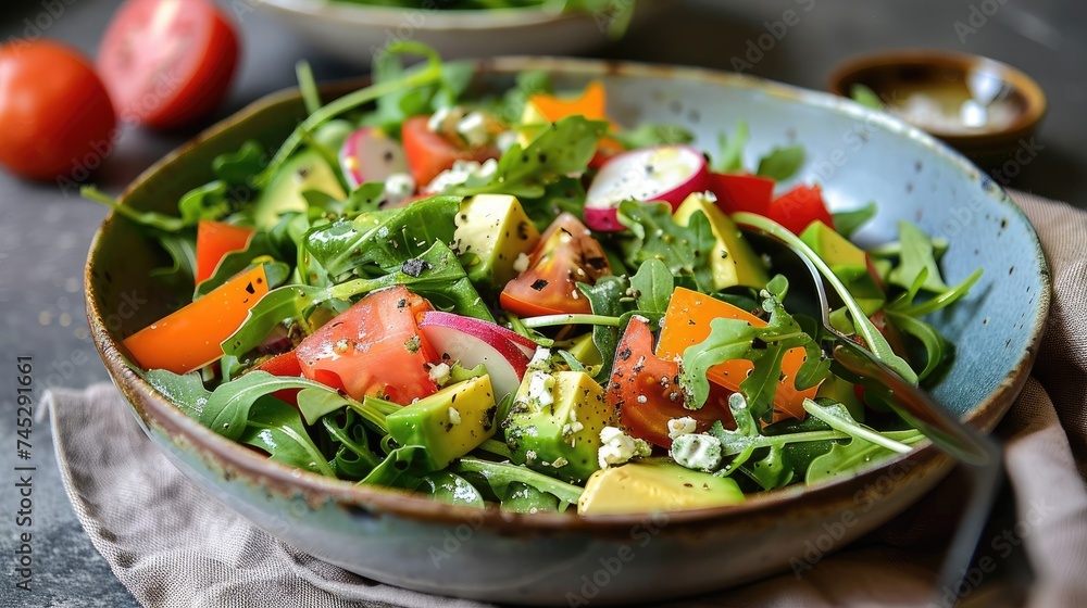 Fresh Greens: Healthy Salad with Crisp Lettuce and Juicy Tomatoes Fresh Greens: Healthy Salad with Crisp Lettuce and Juicy Tomatoes